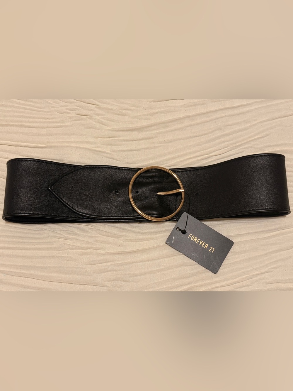 Forever 21 Black Wide Belt with Gold Round Buckle